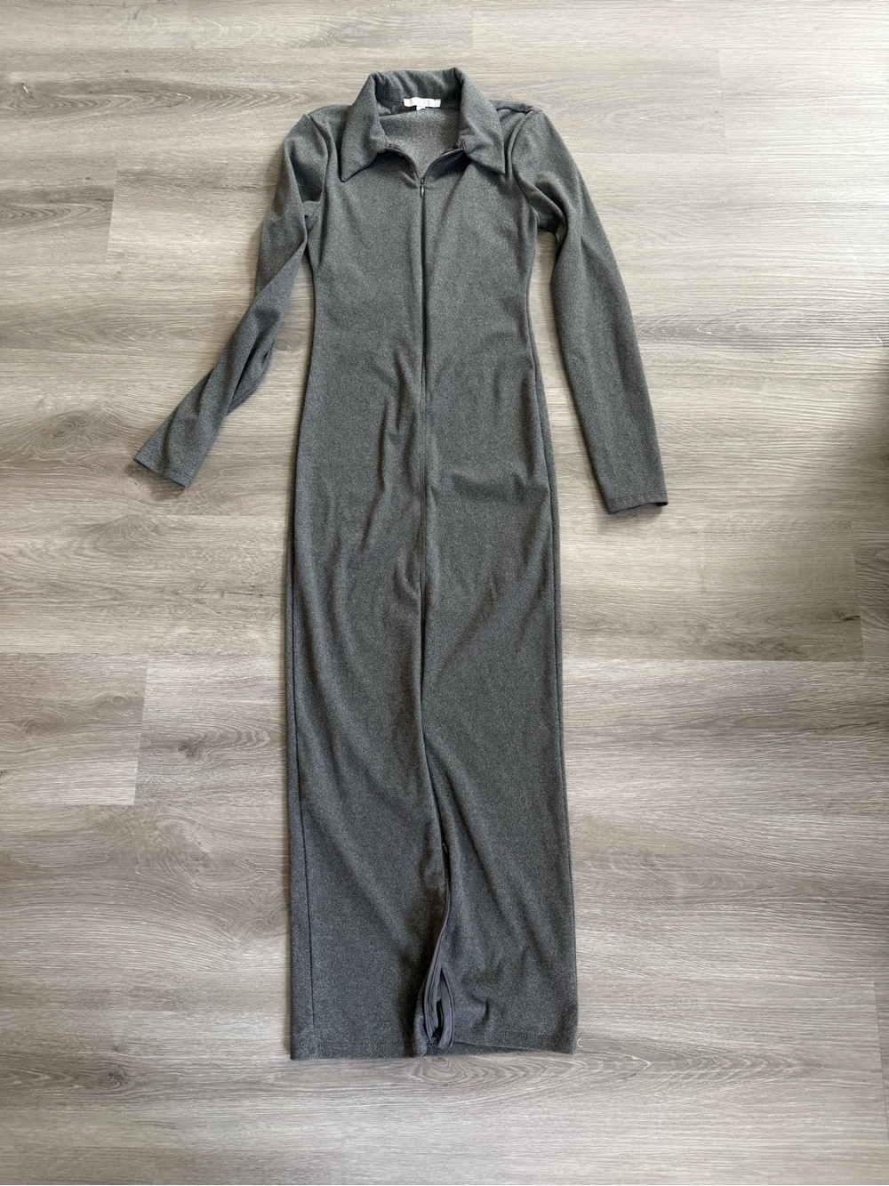 iris Long Sleeve Full-Length Zippered Gray Dress